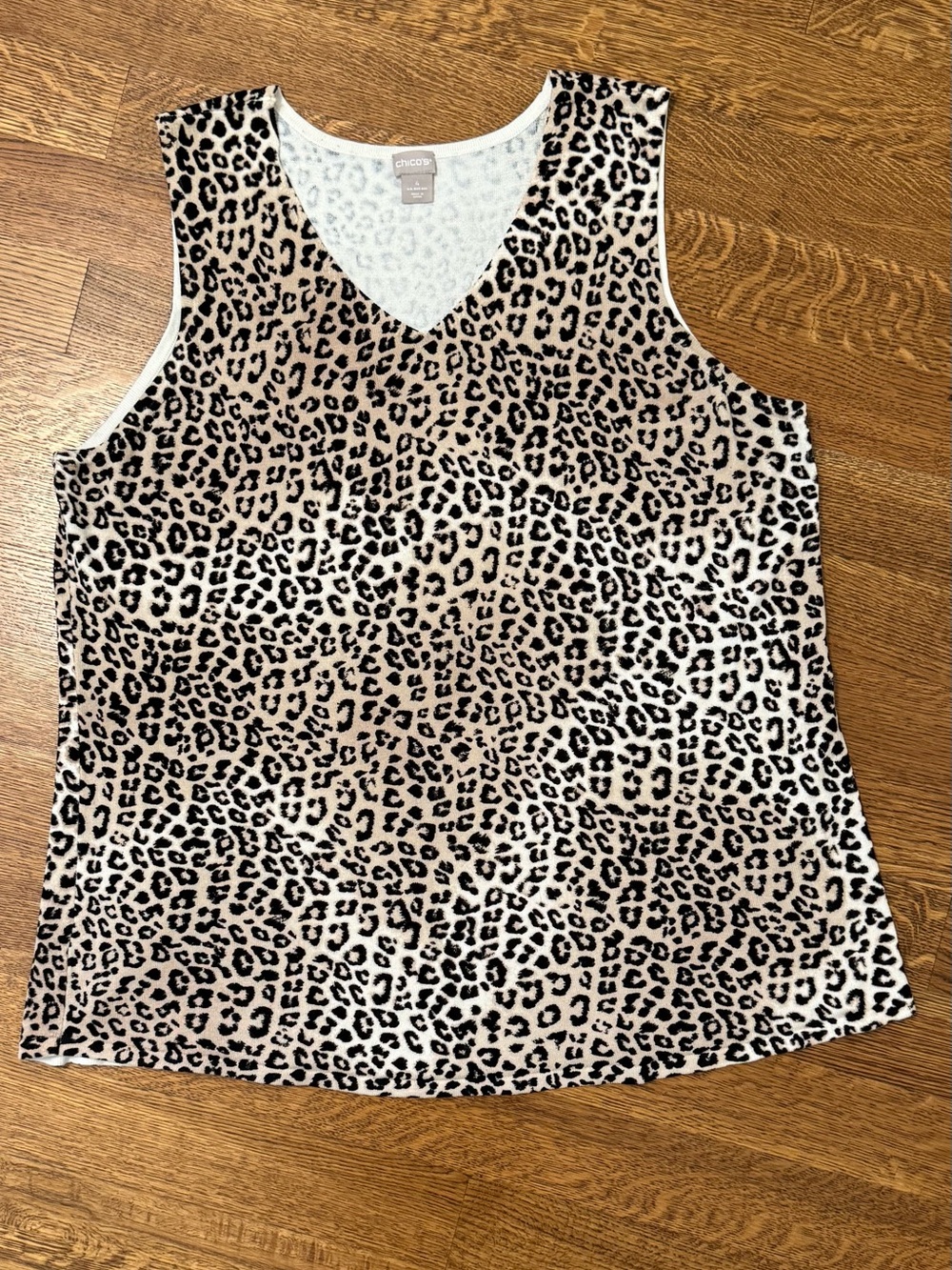 Chico's Leopard Print V-Neck Tank Top Sweater - Taupe and Black Size 4/XXL EUC
